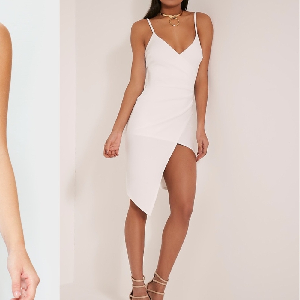 PrettyLittleThing White Asymmetrical Dress